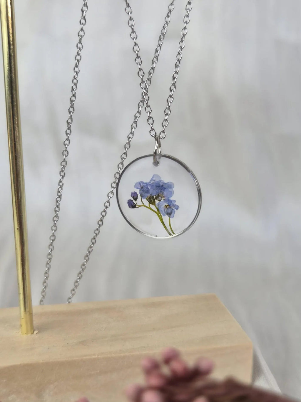 Real Forget-Me-Not Resin Neclace