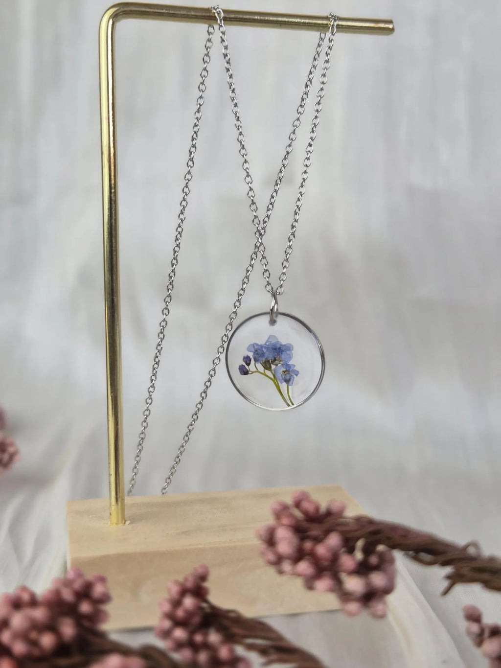 Real Forget-Me-Not Resin Neclace