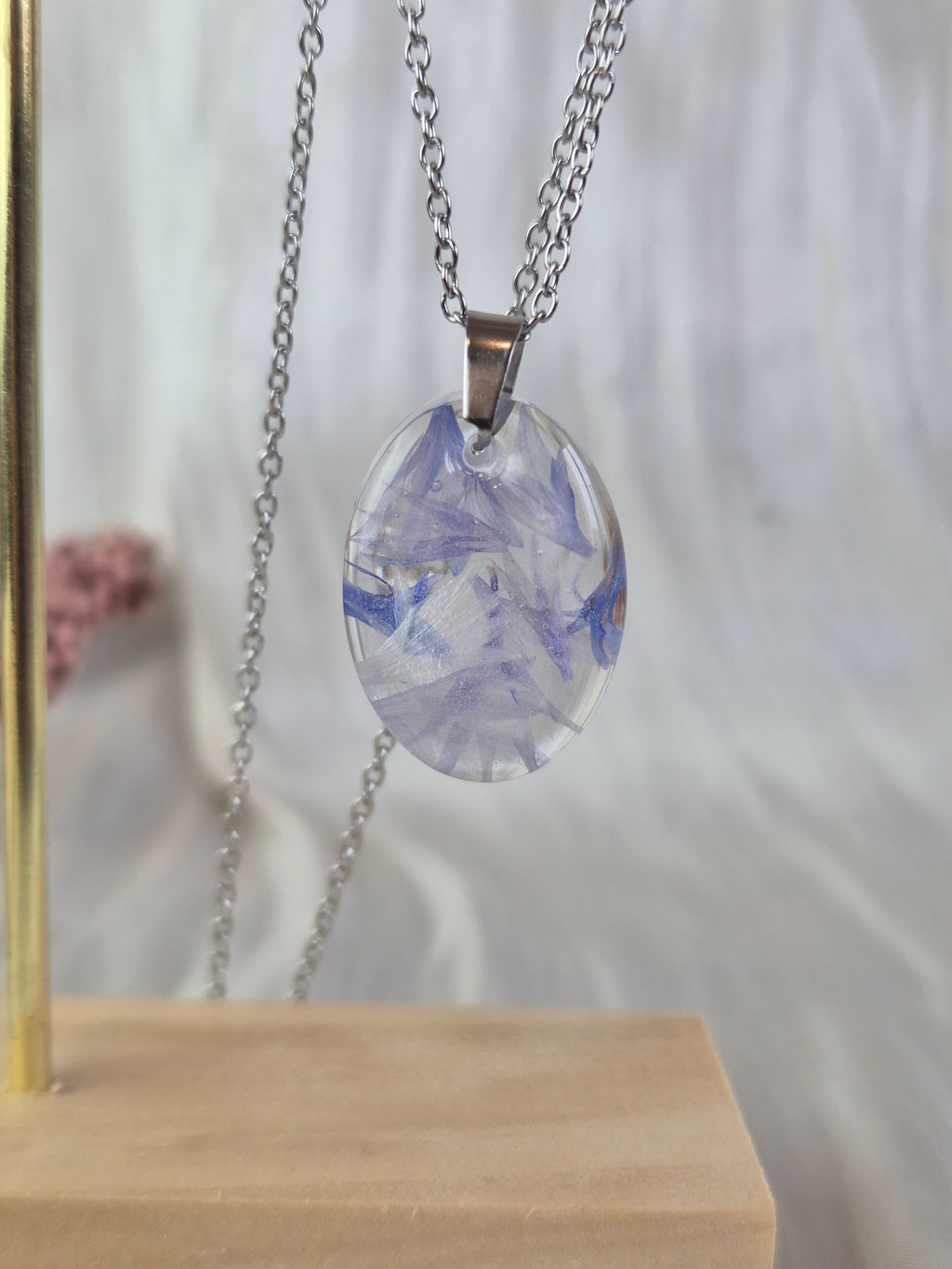 Cornflower Resin Pendant with Real Flowers