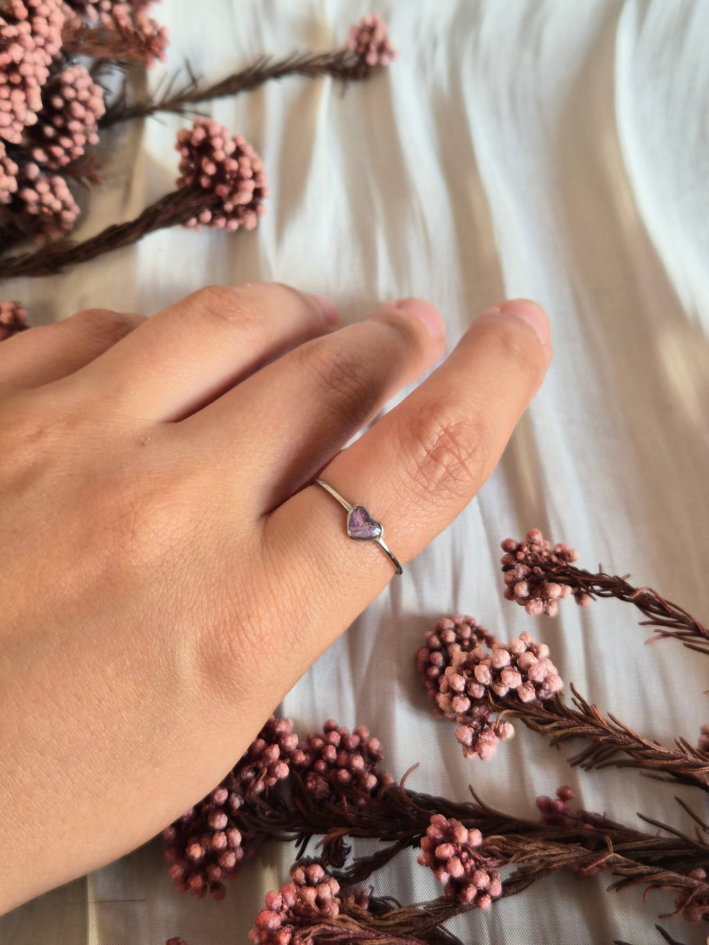 Purple Gypsophila Heart Ring