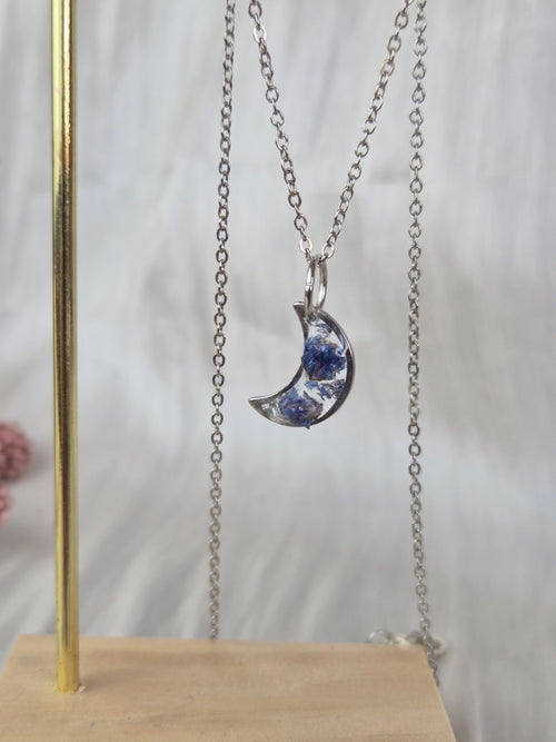 Blue Baby's Breath Moon Necklace