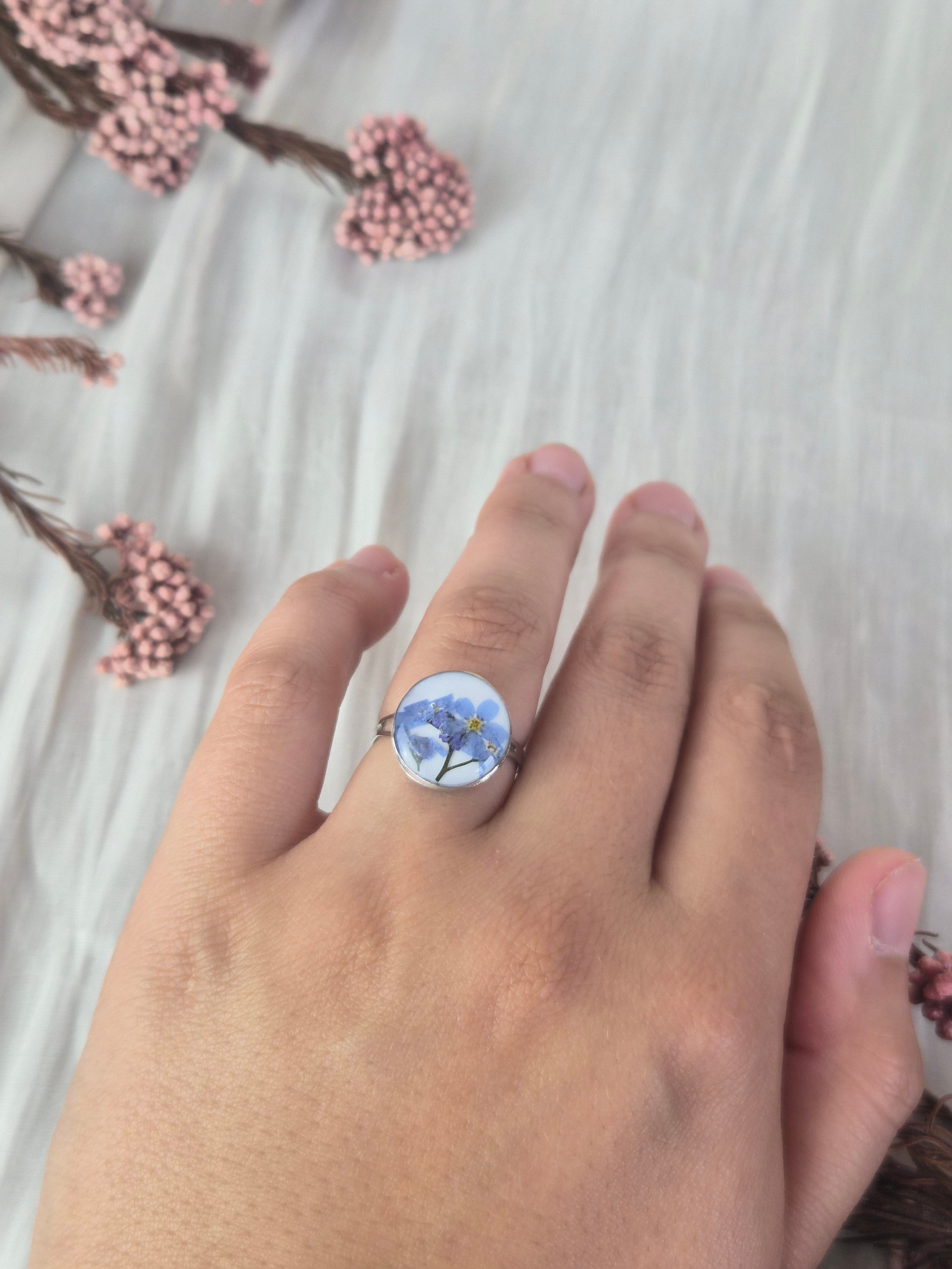 Real Forget-Me-Not Flower Ring – Handmade Botanical Jewelry