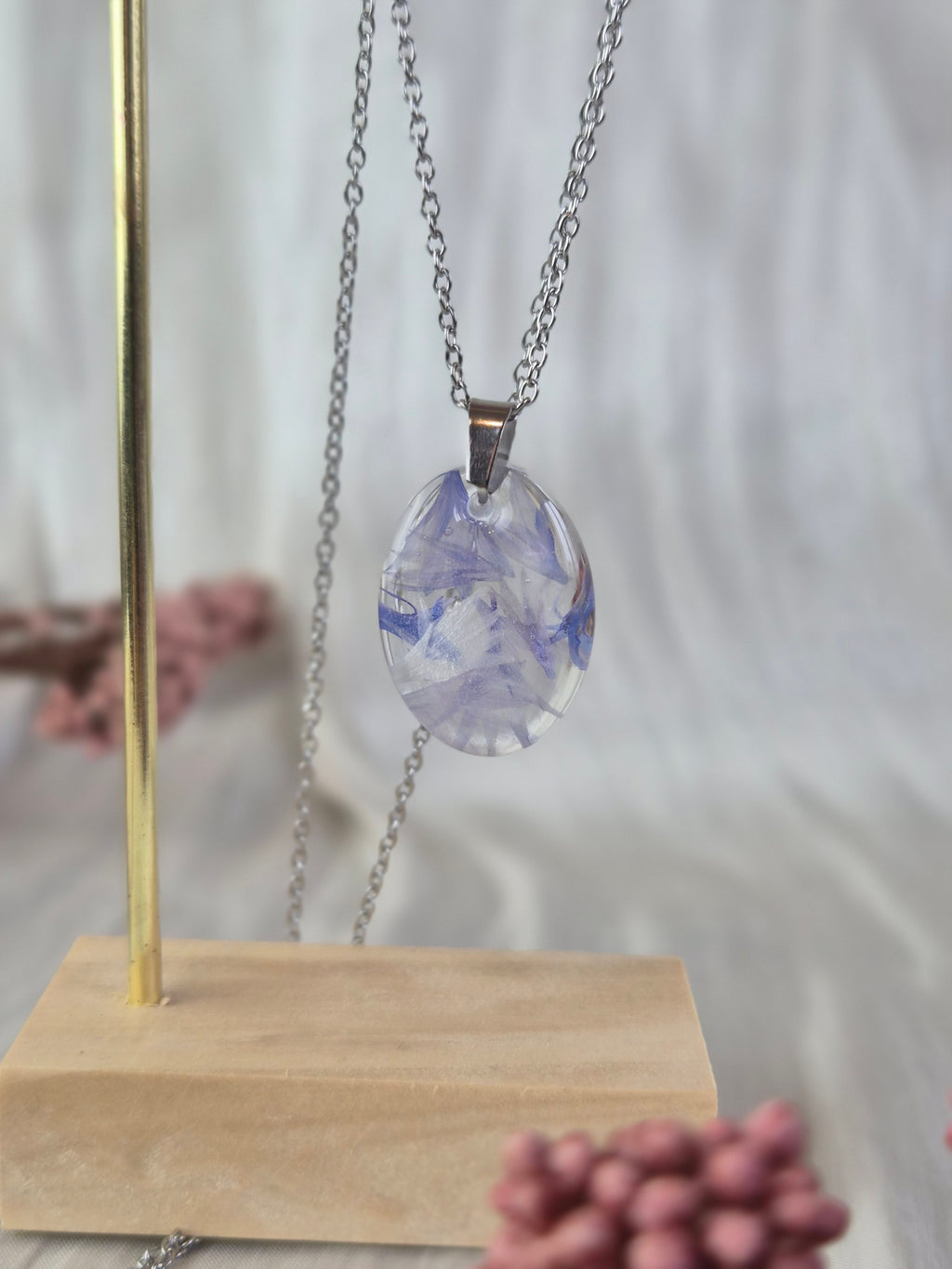 Cornflower Resin Pendant with Real Flowers