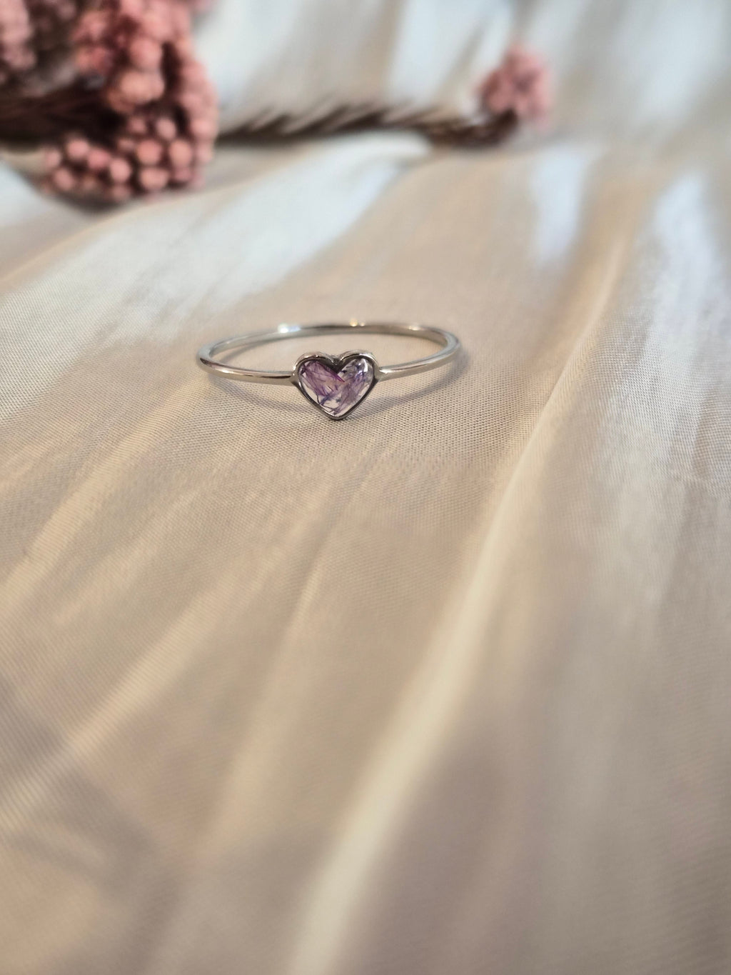 Purple Gypsophila Heart Ring