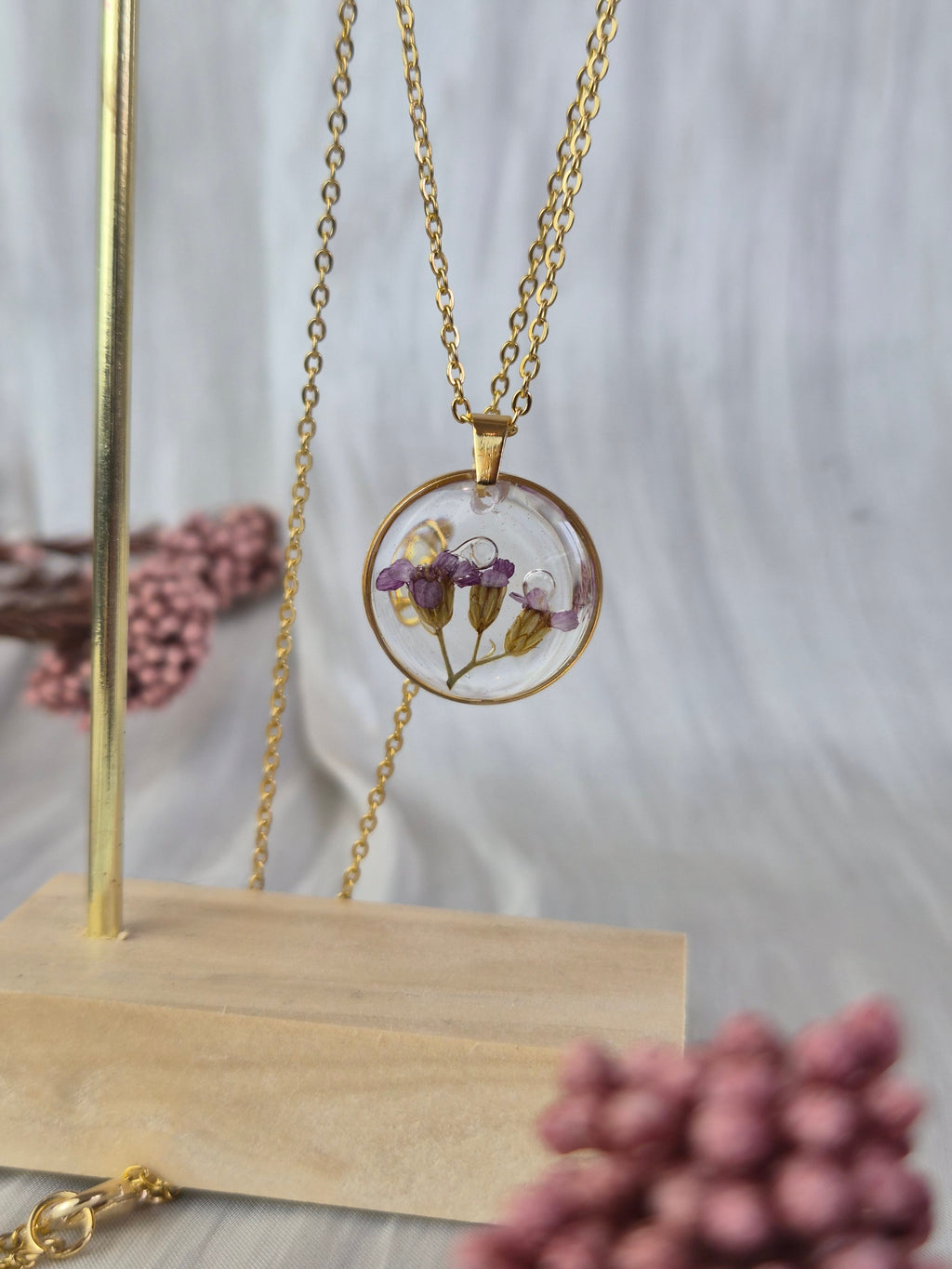 Real Verbena Resin Pendant