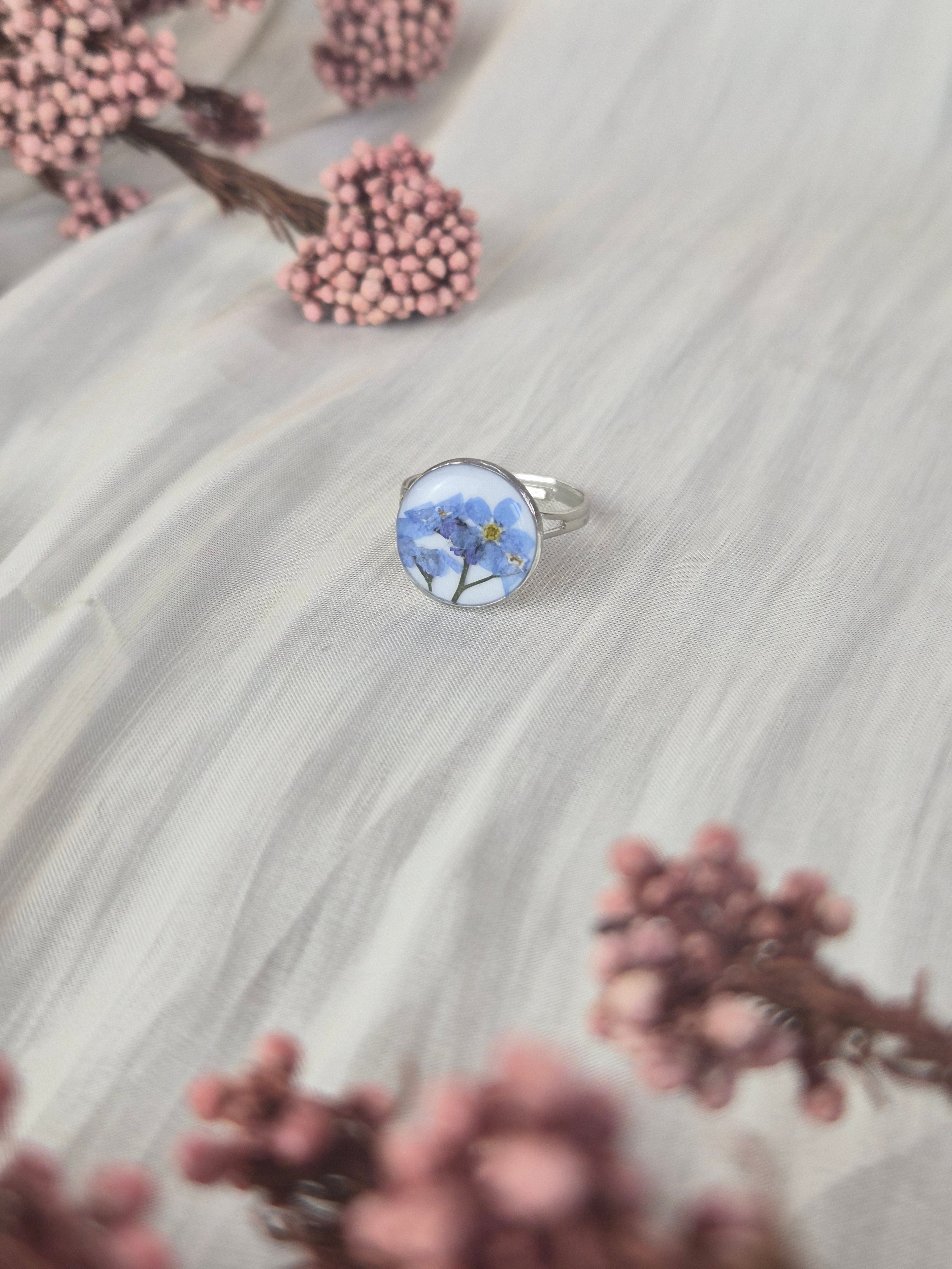 Real Forget-Me-Not Flower Ring – Handmade Botanical Jewelry