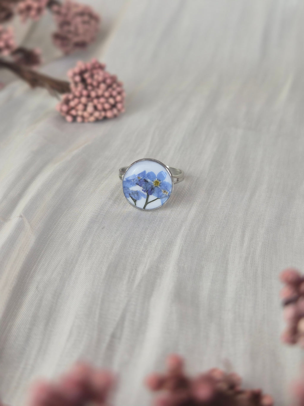 Real Forget-Me-Not Flower Ring – Handmade Botanical Jewelry