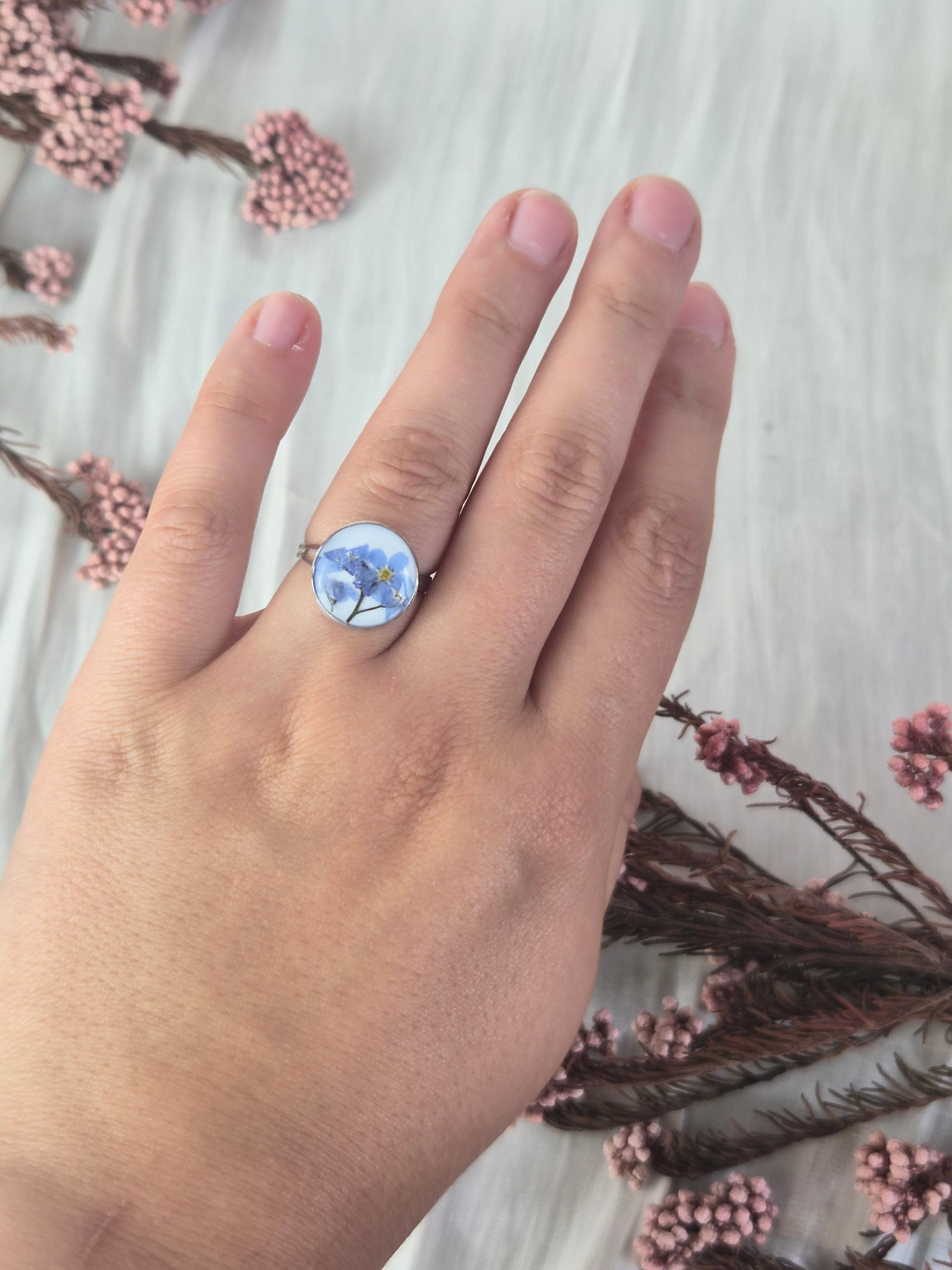 Real Forget-Me-Not Flower Ring – Handmade Botanical Jewelry