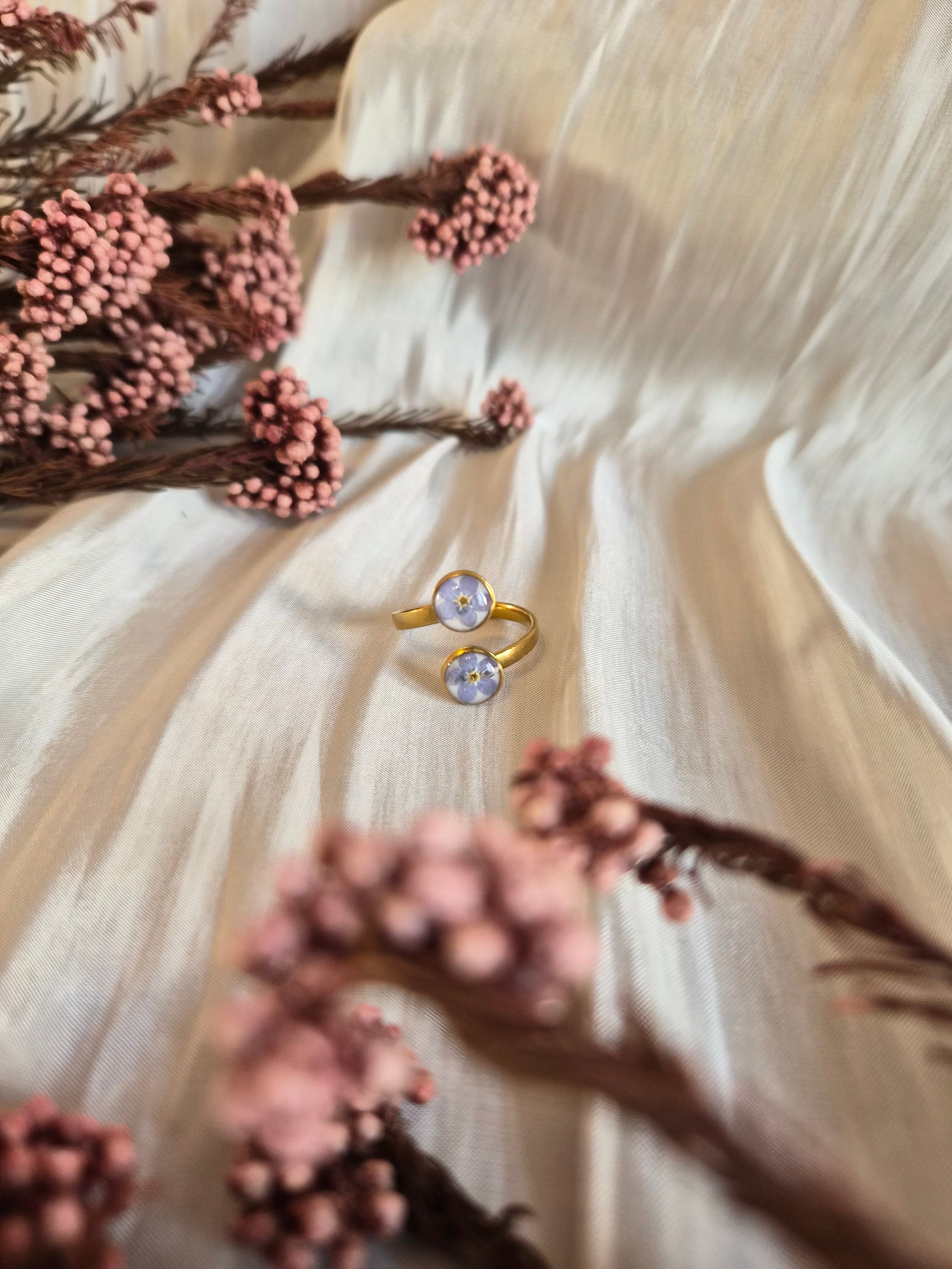 Real Forget-Me-Not Adjustable Ring
