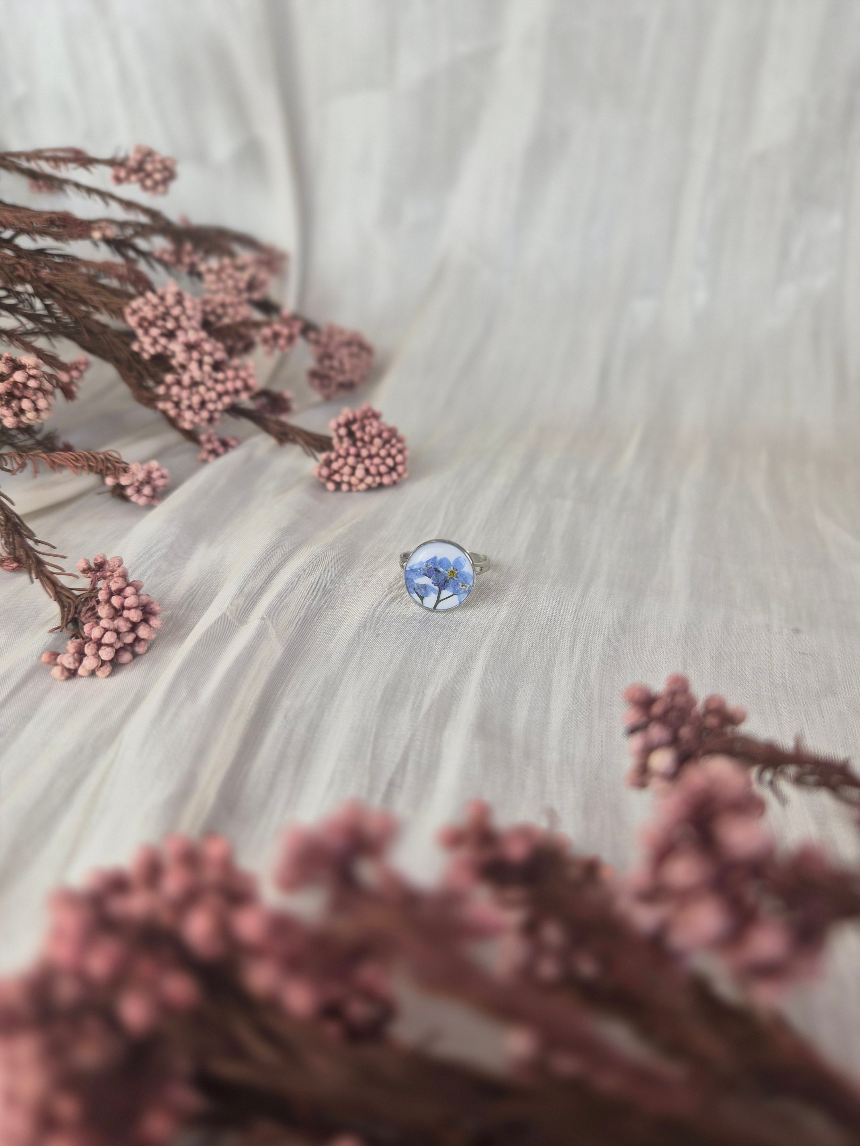Real Forget-Me-Not Flower Ring – Handmade Botanical Jewelry