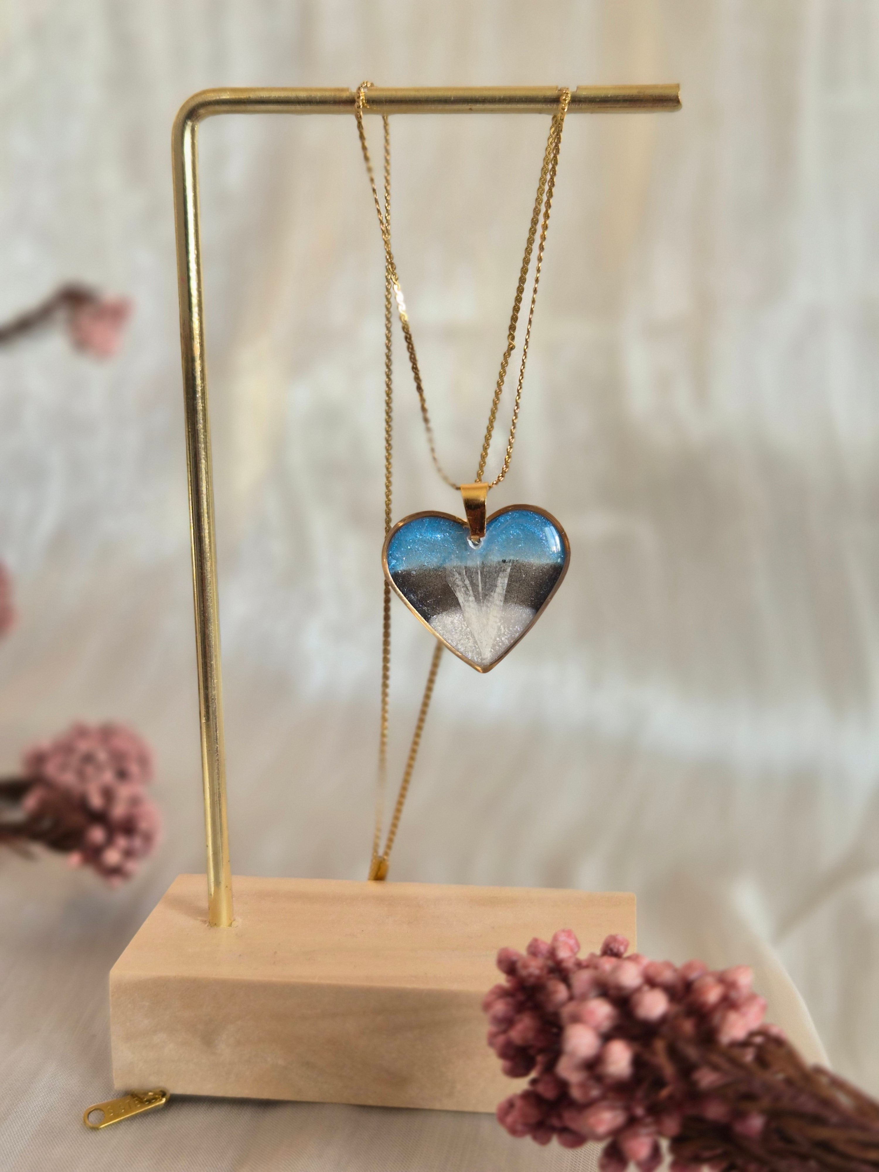 Estonian Flag Heart Necklace with Real Cornflower