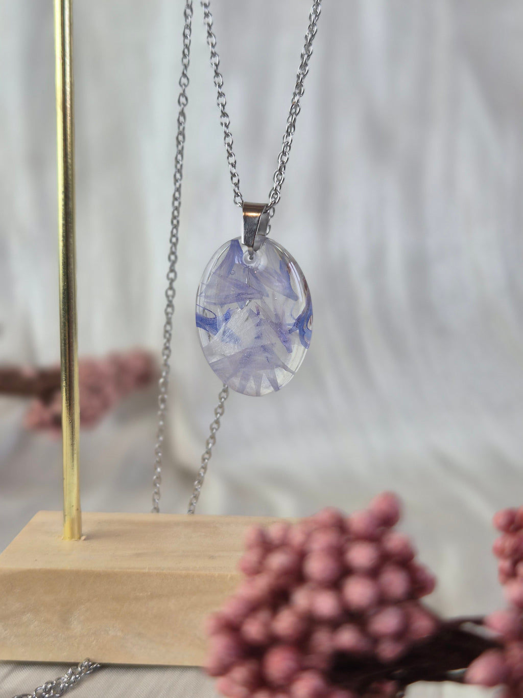 Cornflower Resin Pendant with Real Flowers