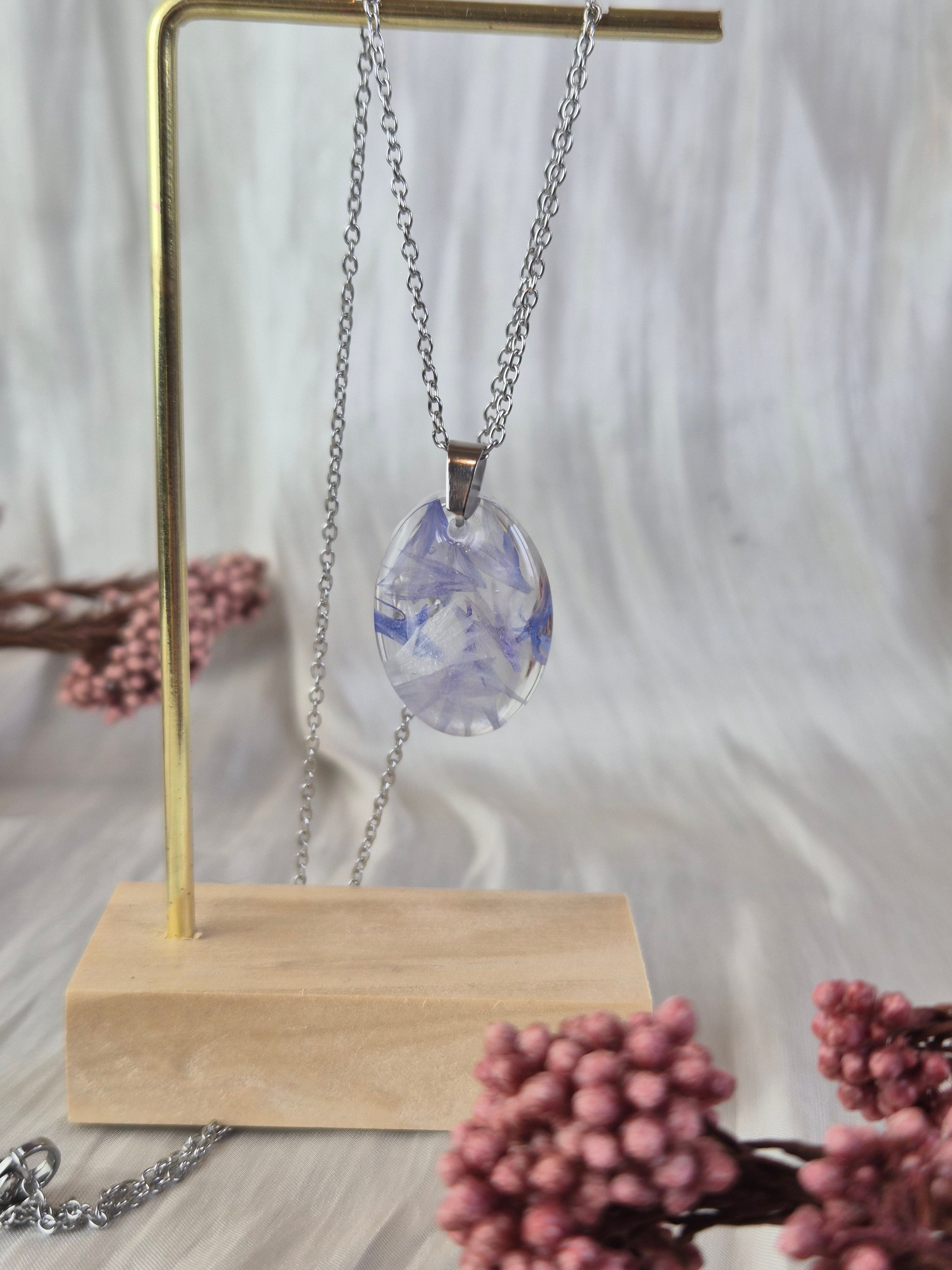Cornflower Resin Pendant with Real Flowers