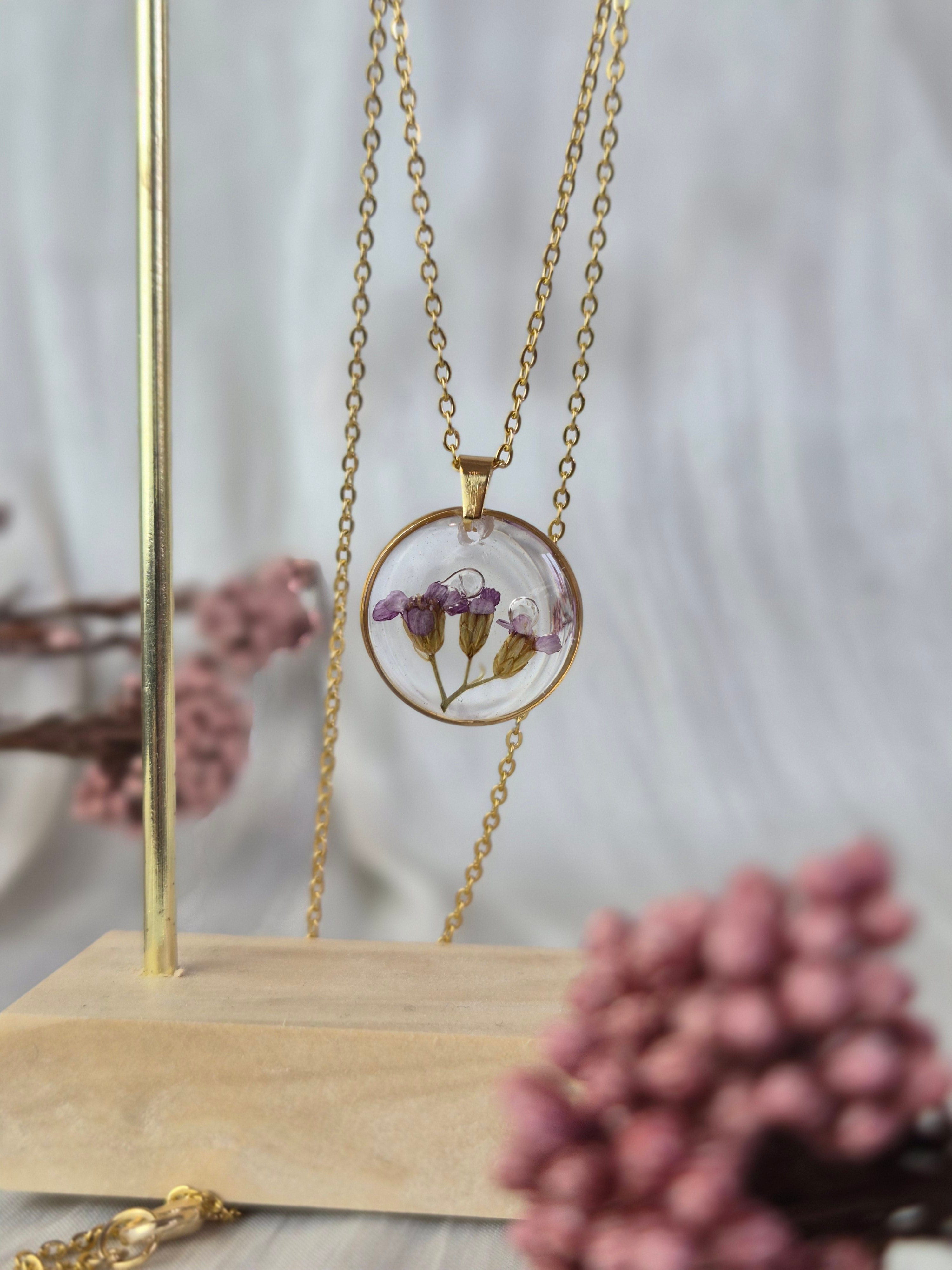 Real Verbena Resin Pendant