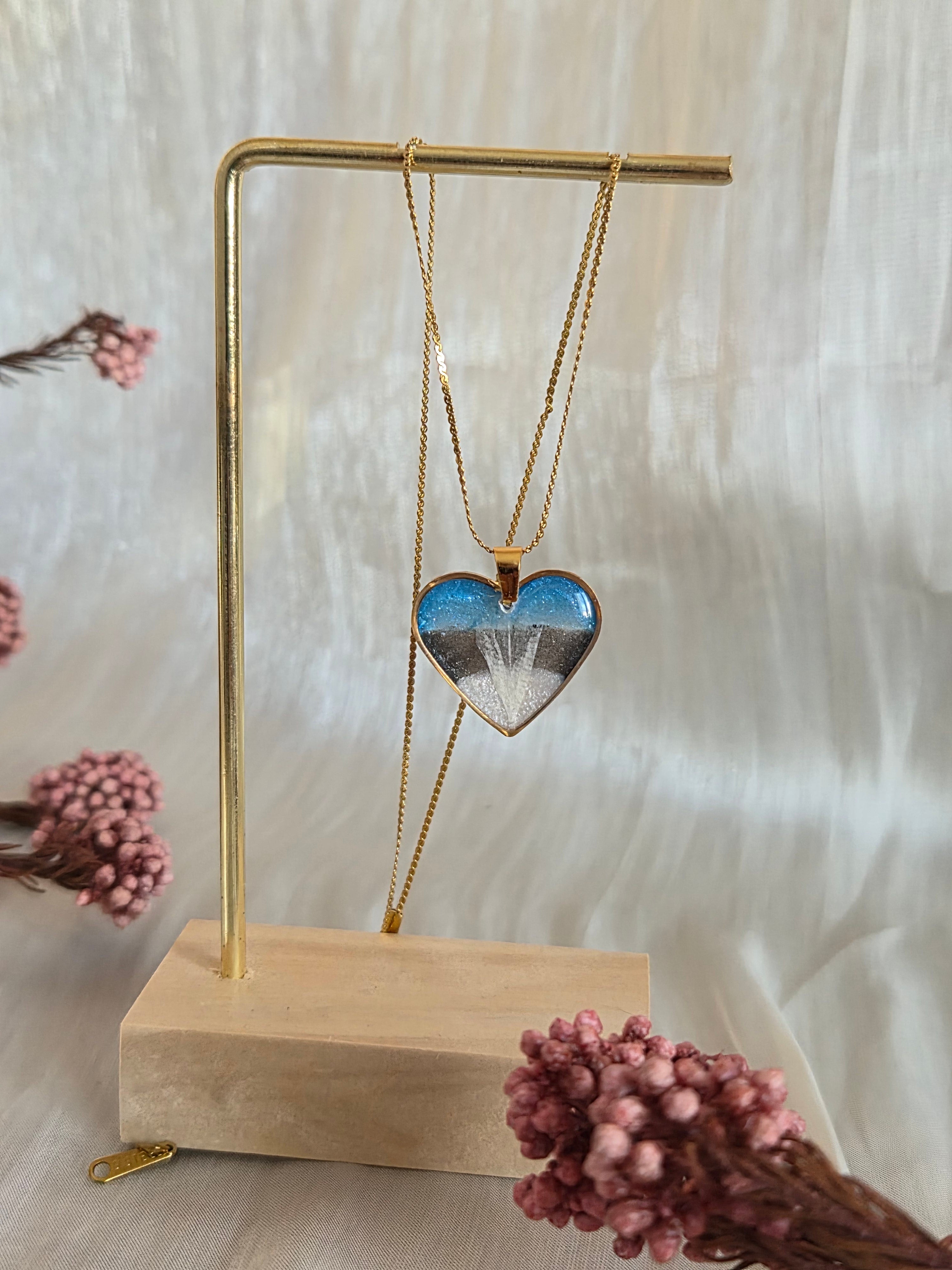 Estonian Flag Heart Necklace with Real Cornflower