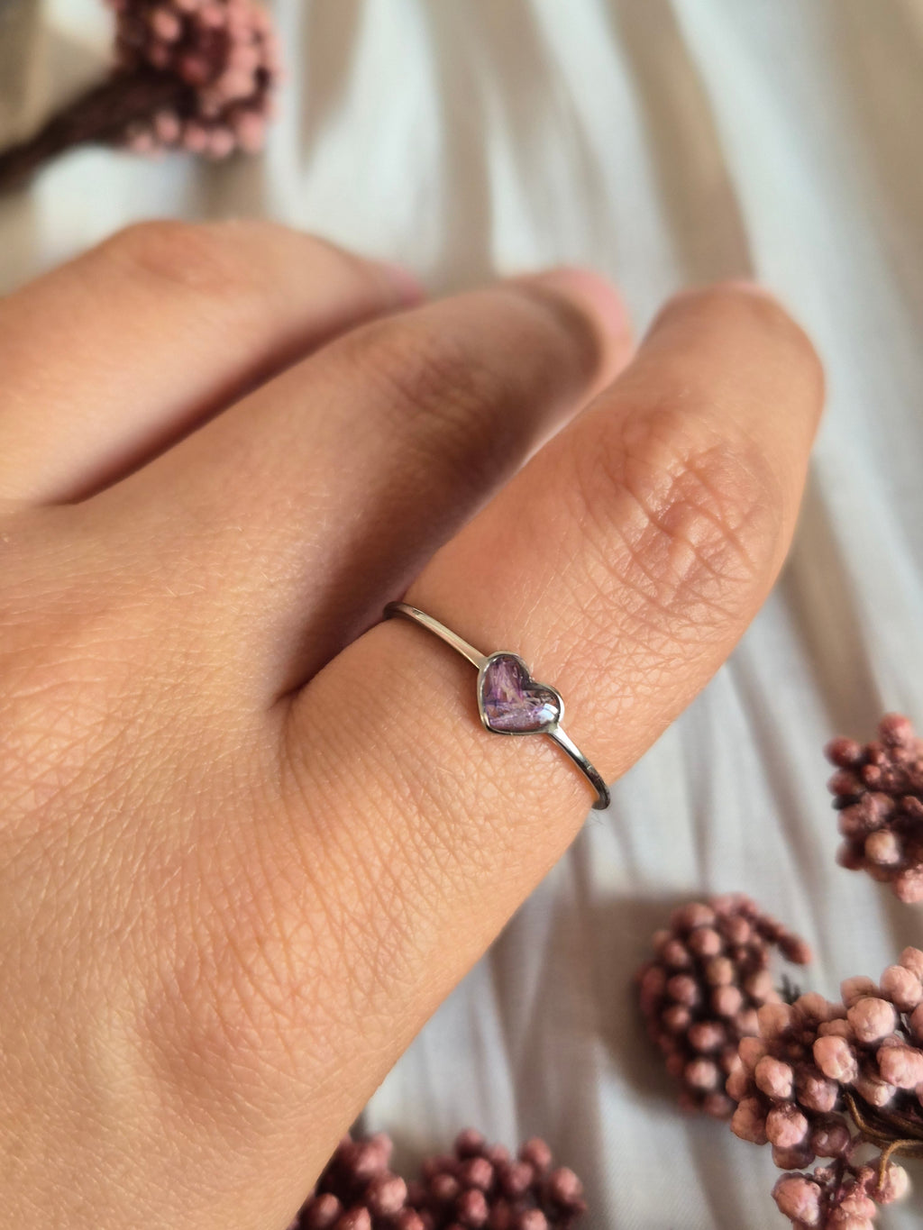 Purple Gypsophila Heart Ring