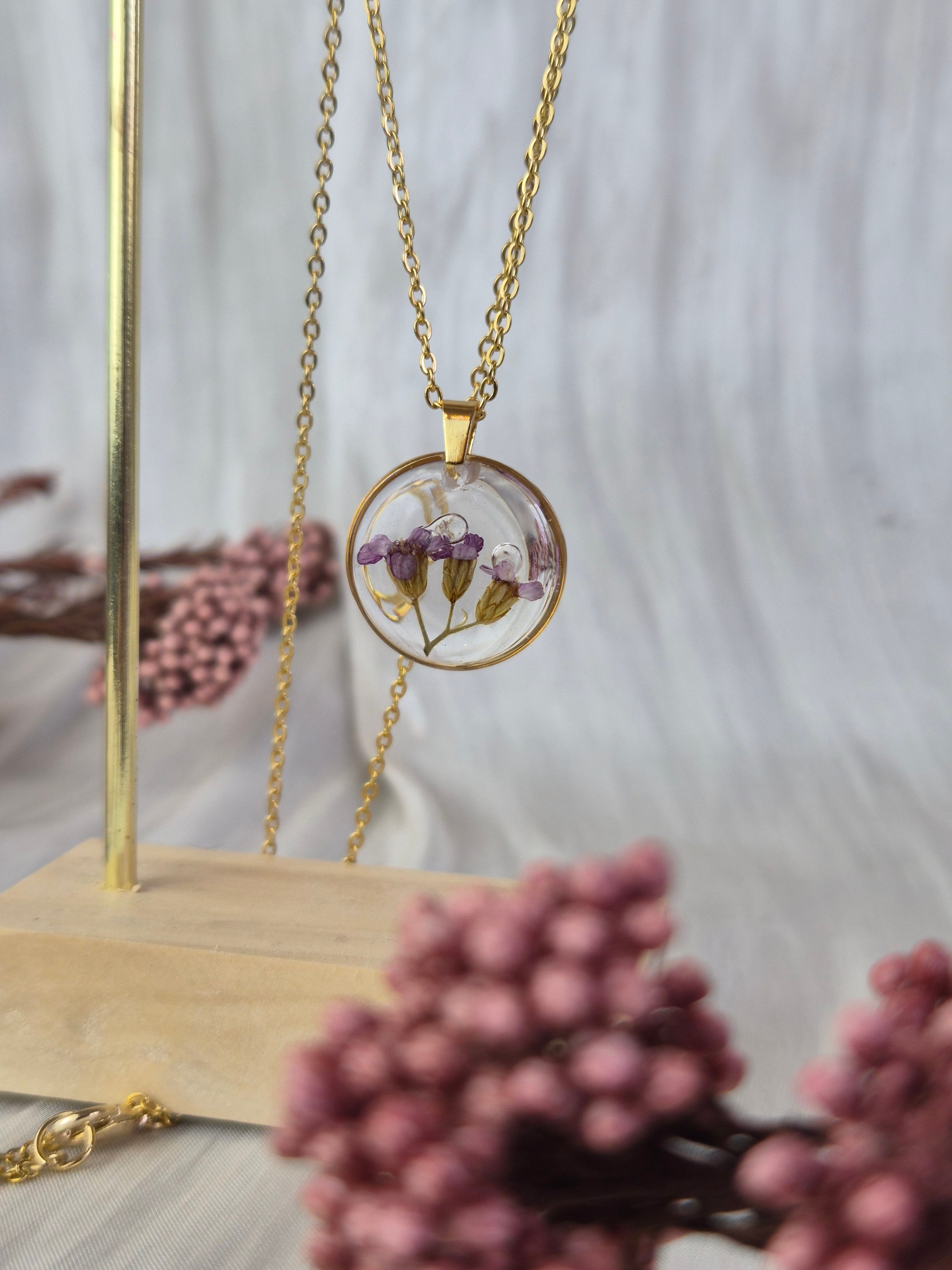 Real Verbena Resin Pendant