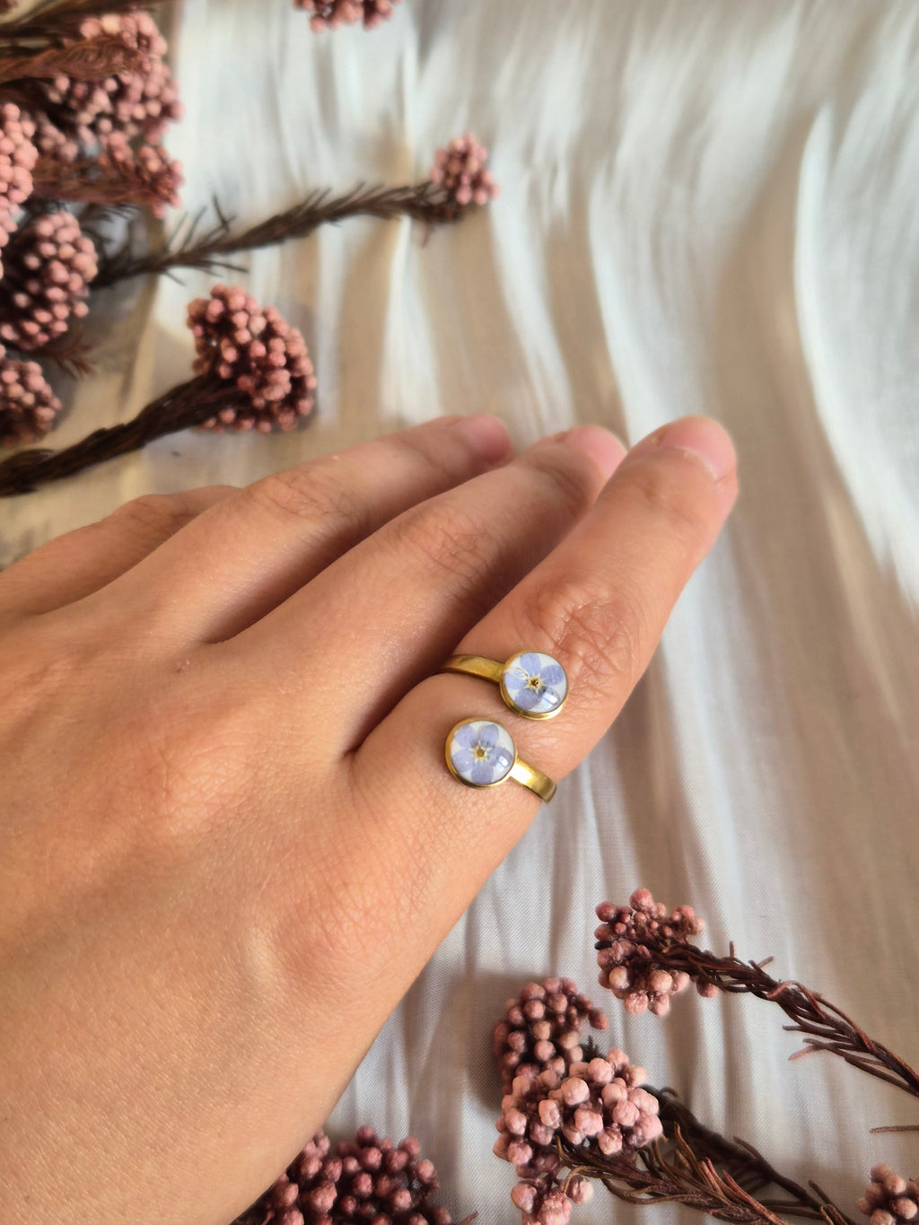 Real Forget-Me-Not Adjustable Ring