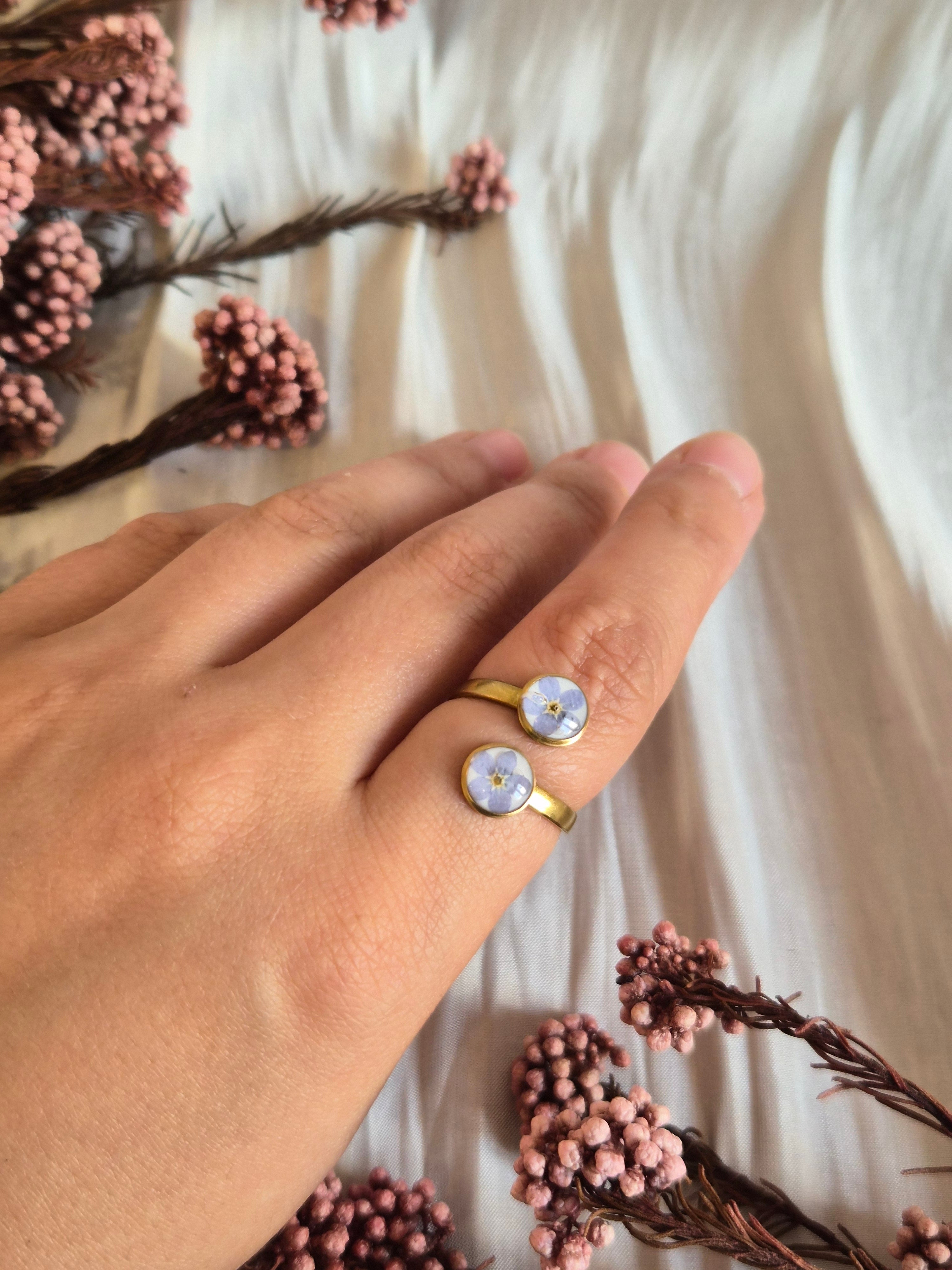 Real Forget-Me-Not Adjustable Ring