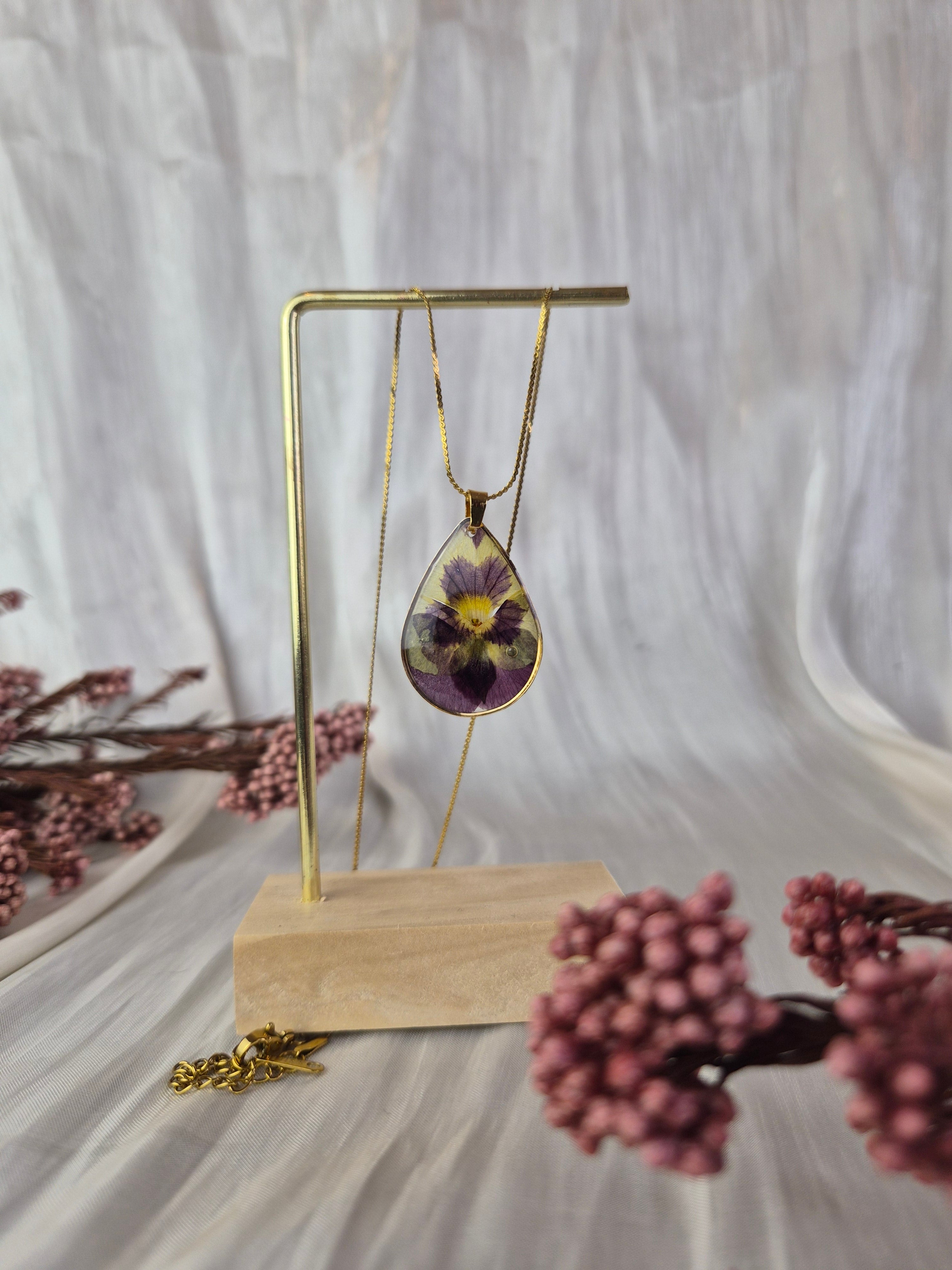 Real Pansy Resin Pendant