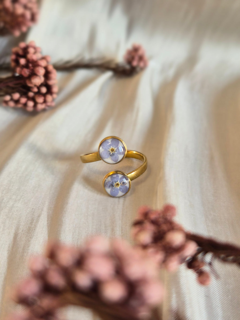 Real Forget-Me-Not Adjustable Ring