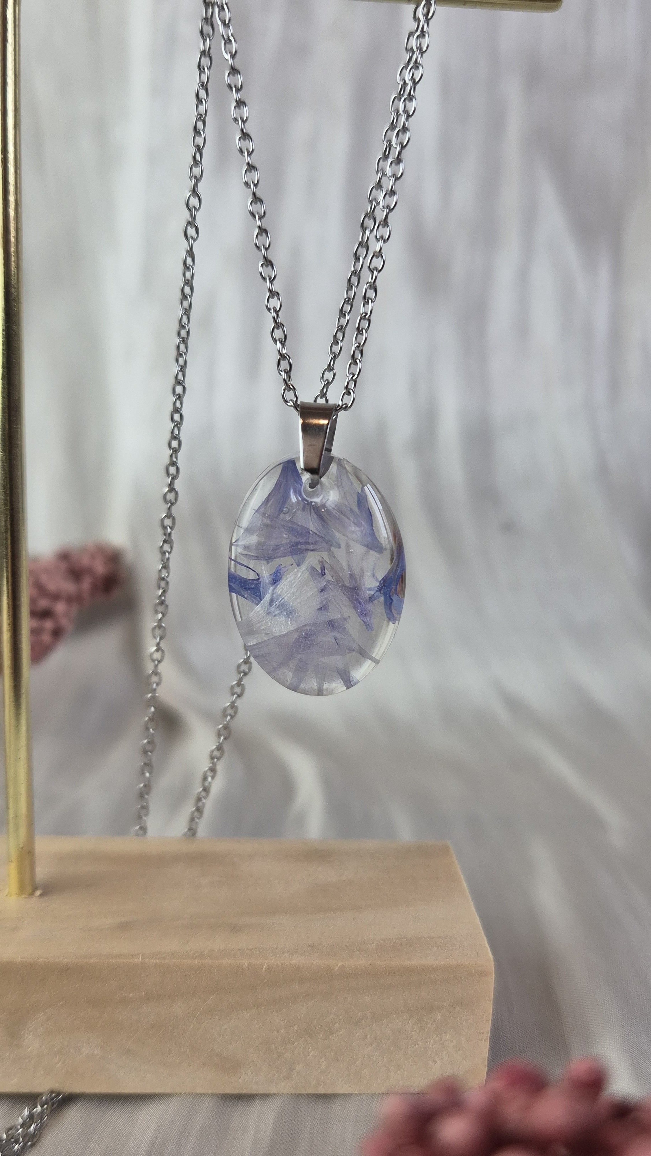 Cornflower Resin Pendant with Real Flowers