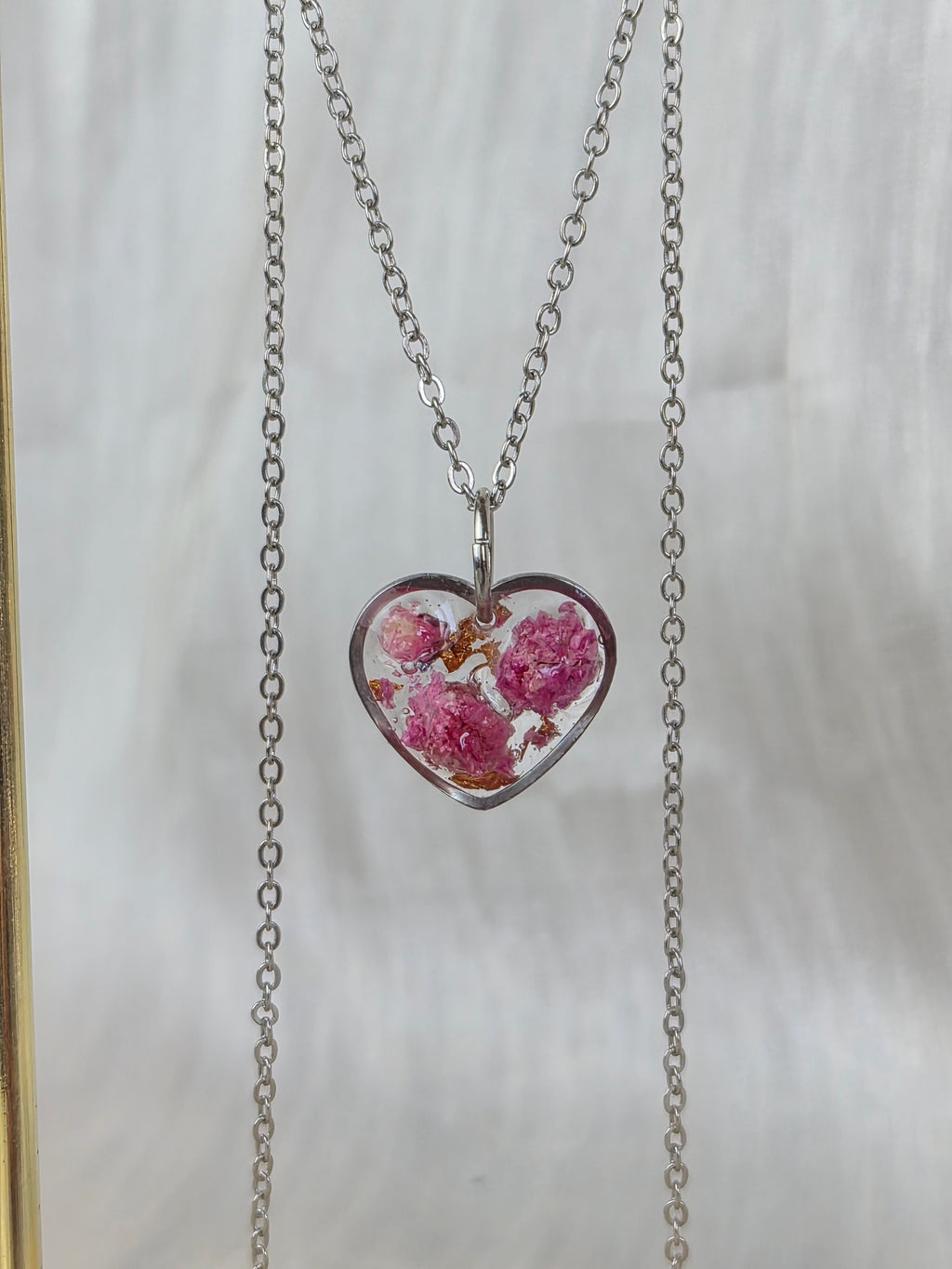 Pink Baby's Breath Heart Necklace