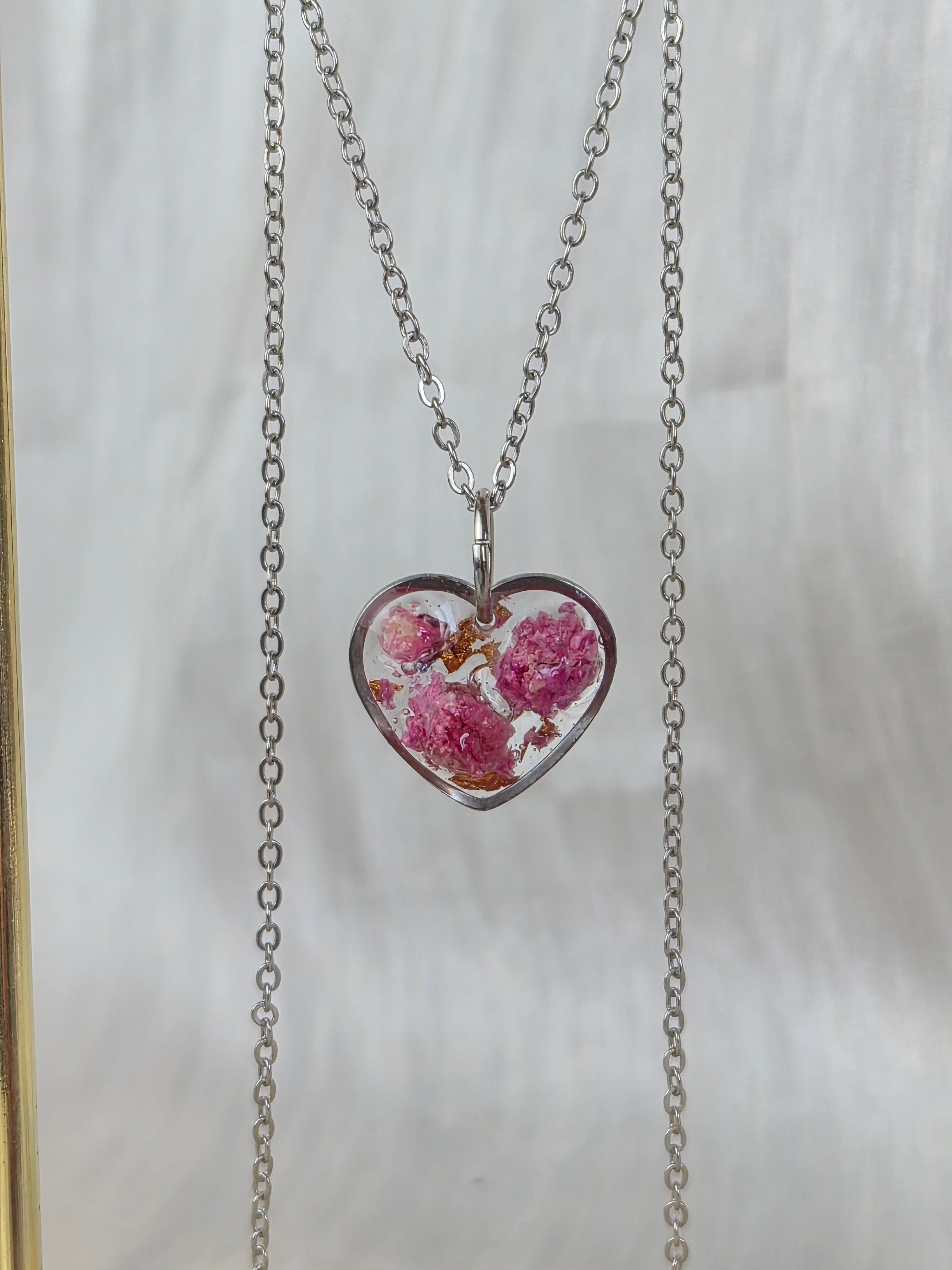 Pink Baby's Breath Heart Necklace