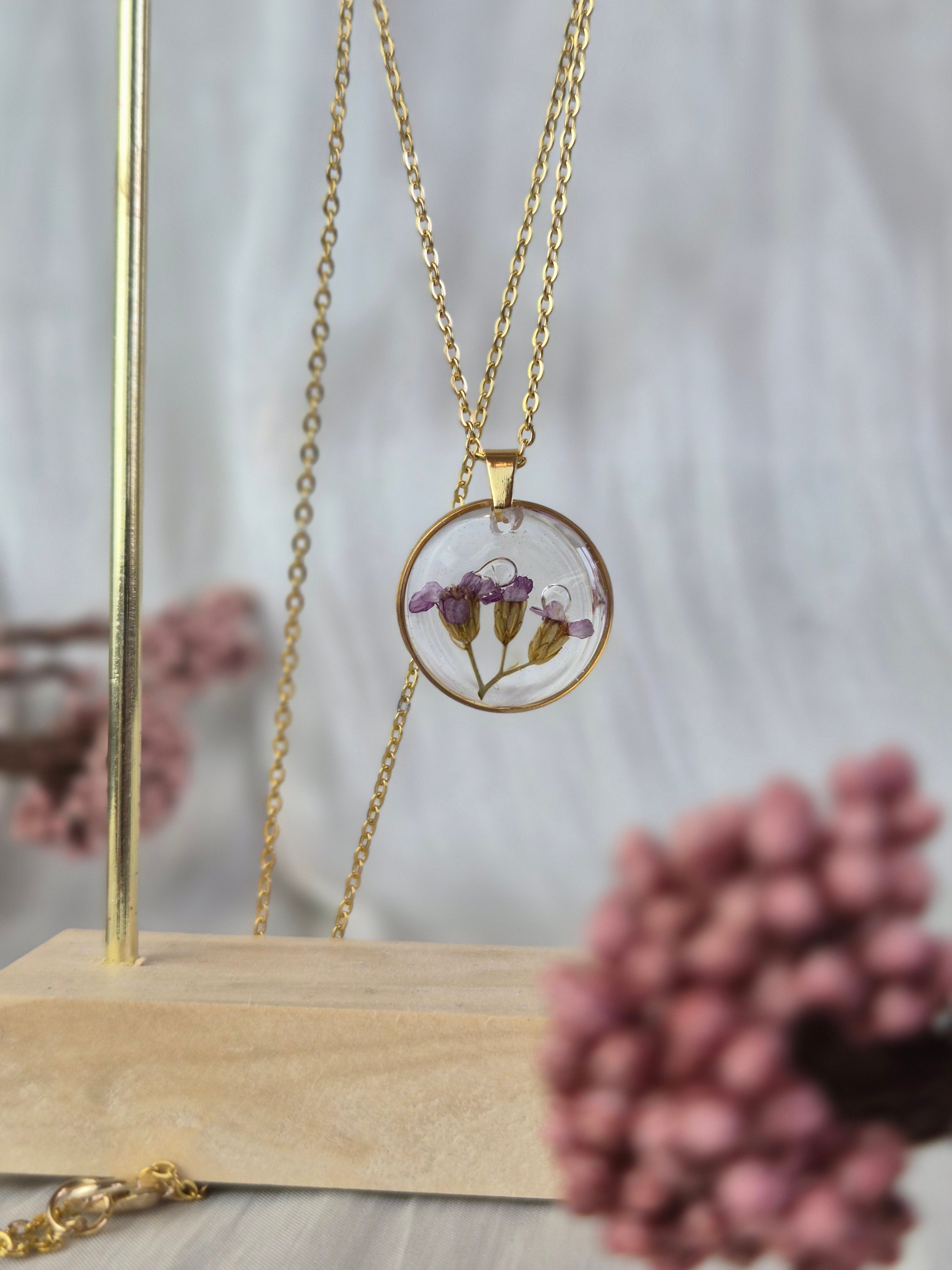 Real Verbena Resin Pendant