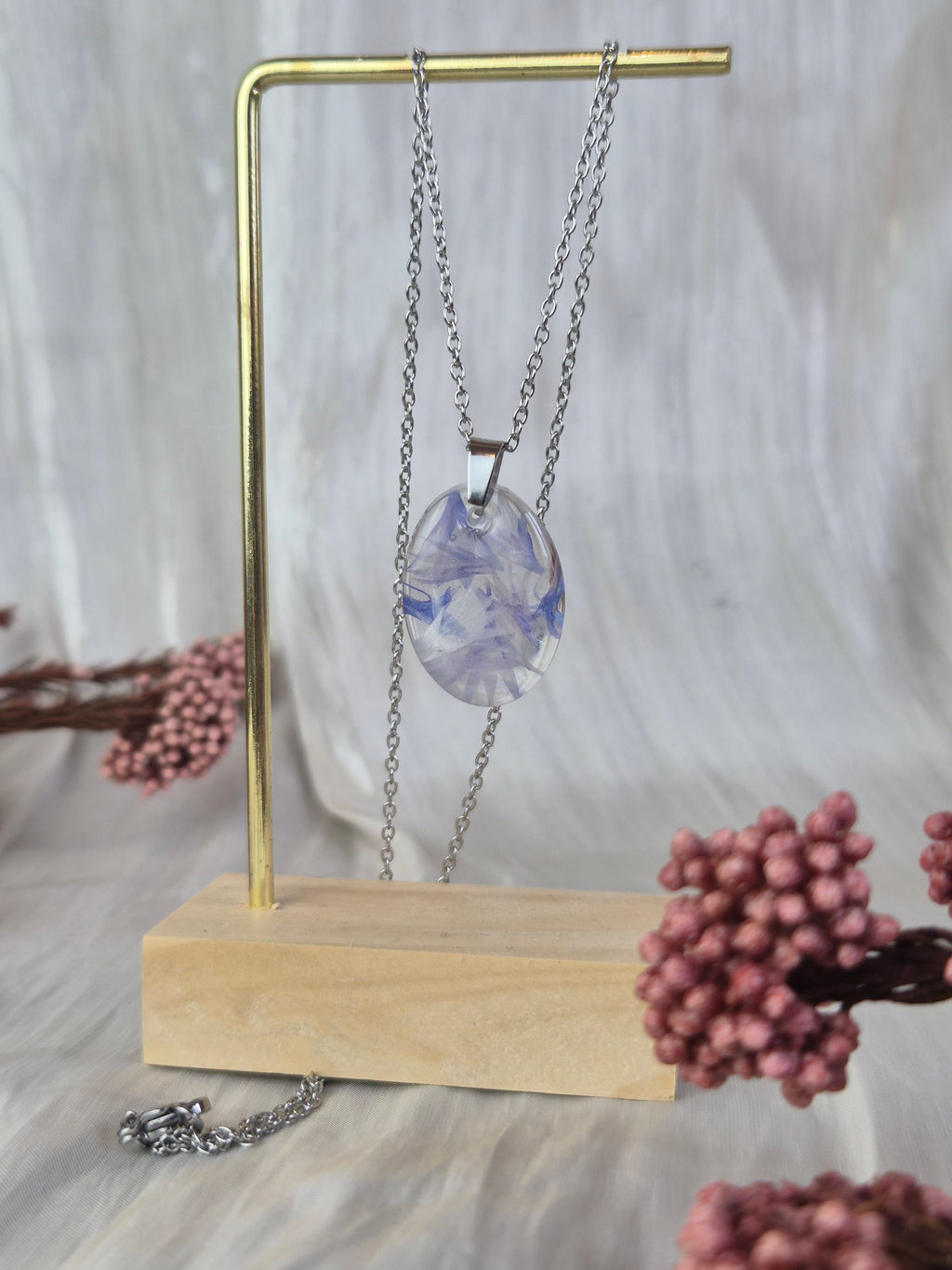 Cornflower Resin Pendant with Real Flowers