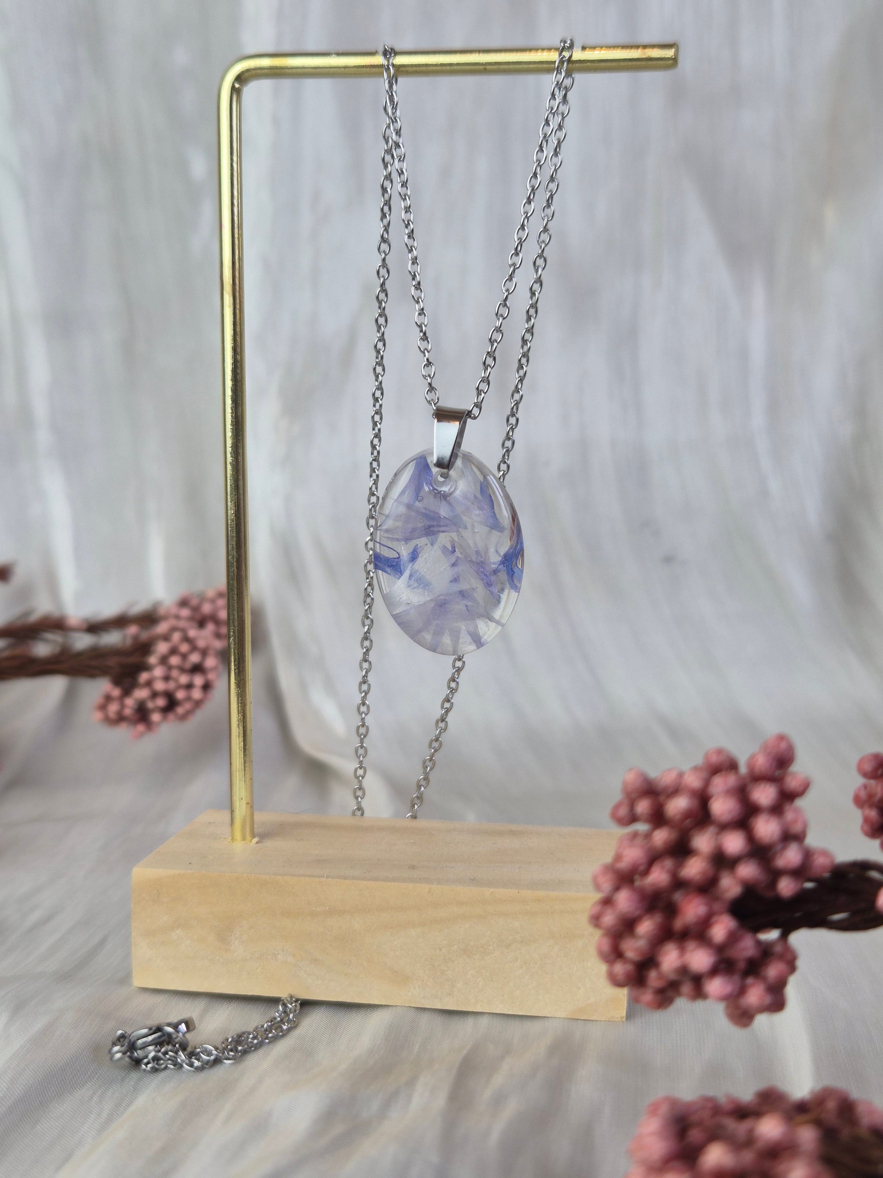 Cornflower Resin Pendant with Real Flowers