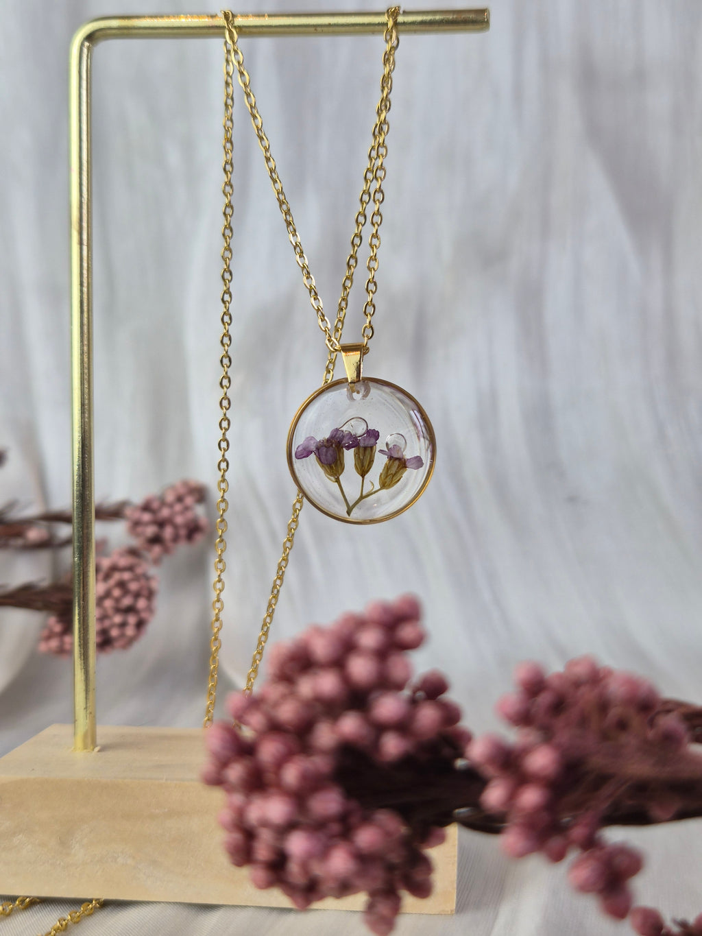 Real Verbena Resin Pendant