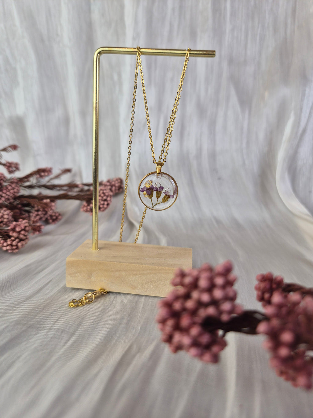 Real Verbena Resin Pendant