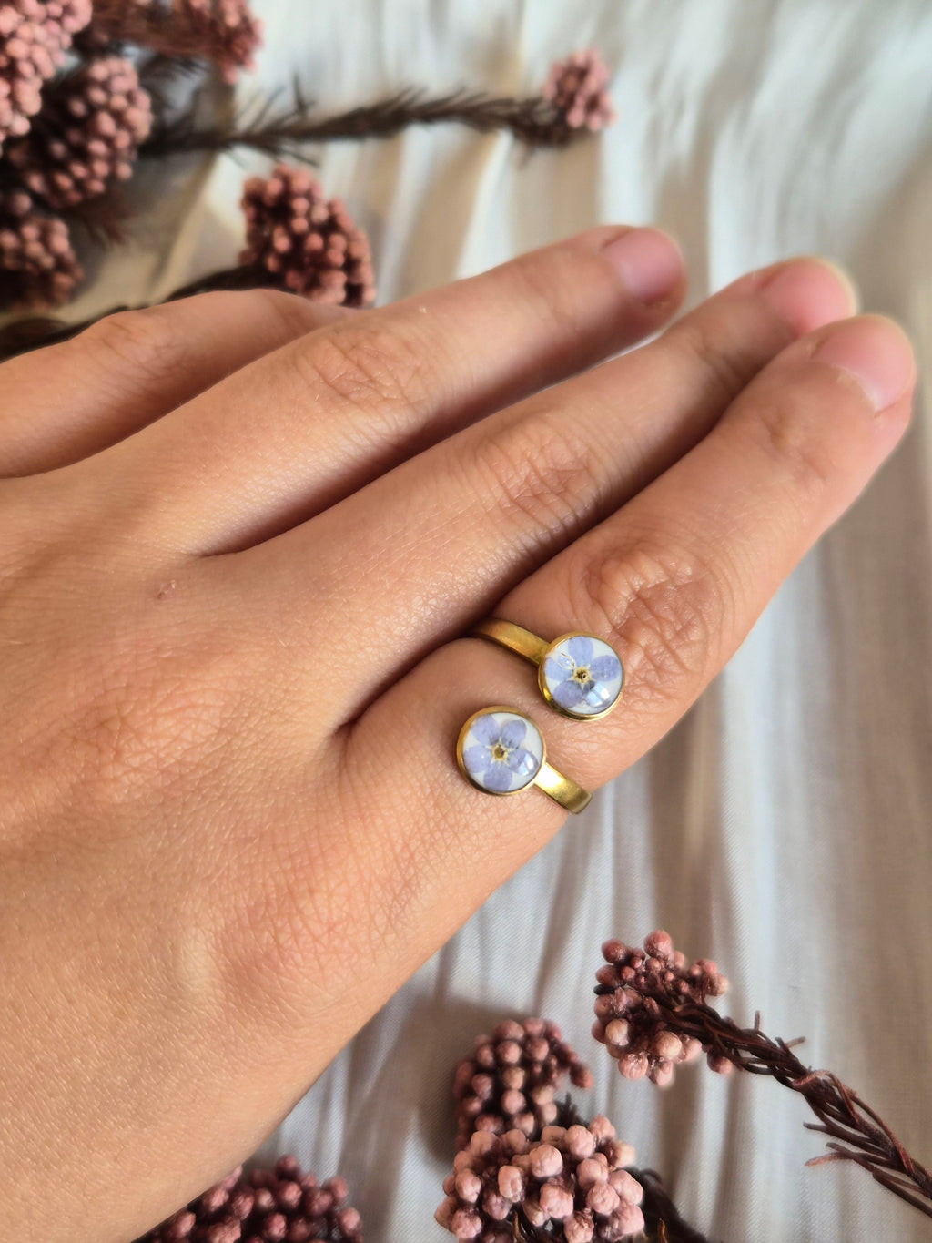 Real Forget-Me-Not Adjustable Ring