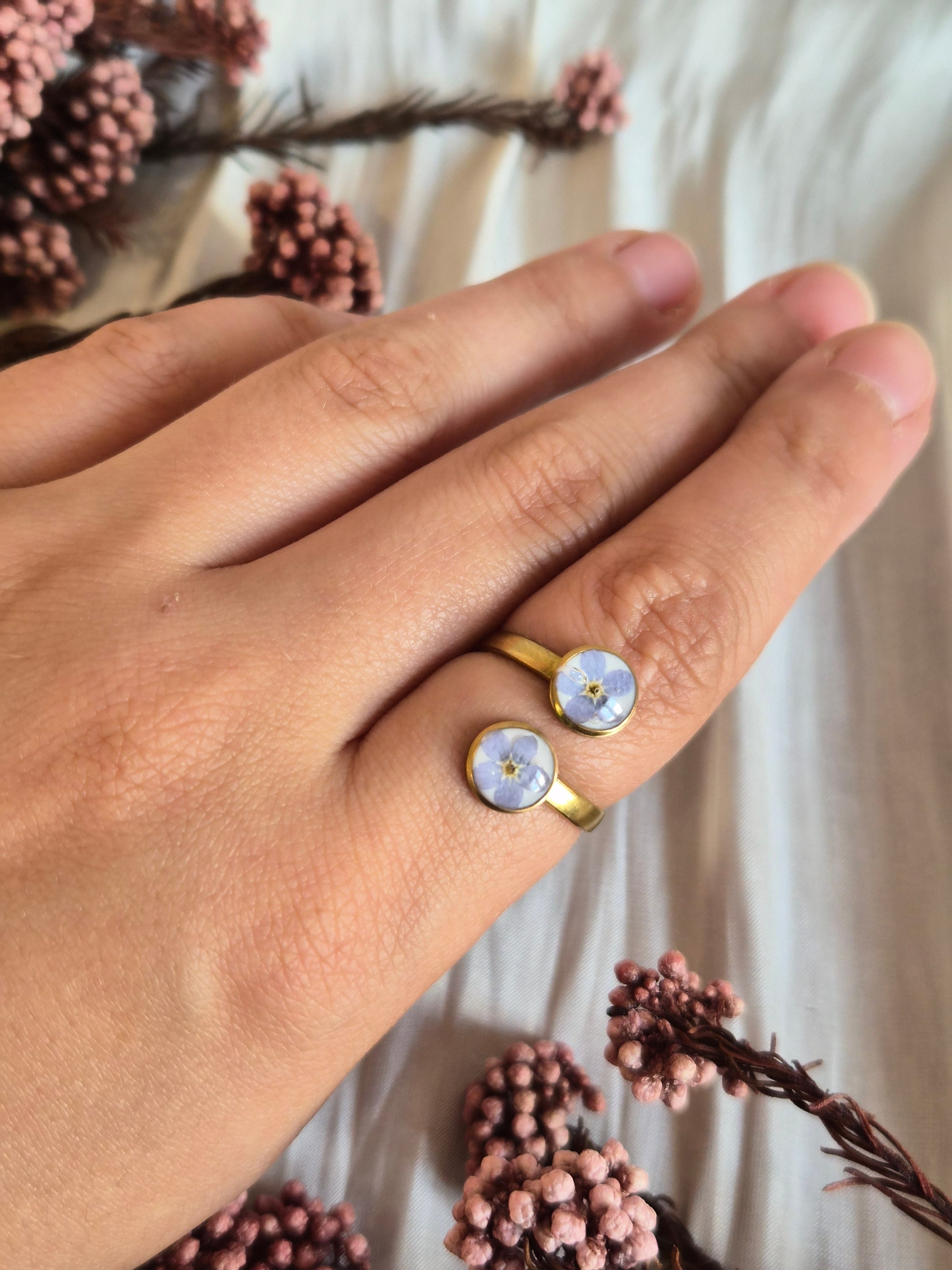 Real Forget-Me-Not Adjustable Ring
